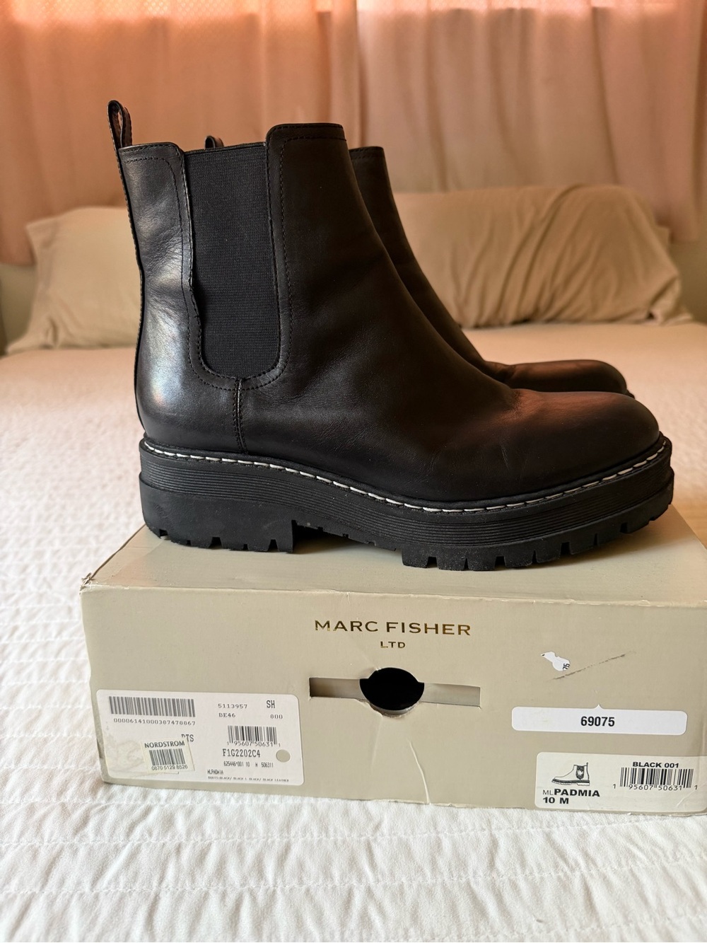 Marc Fisher Black Leather Lug Chelsea Booties
